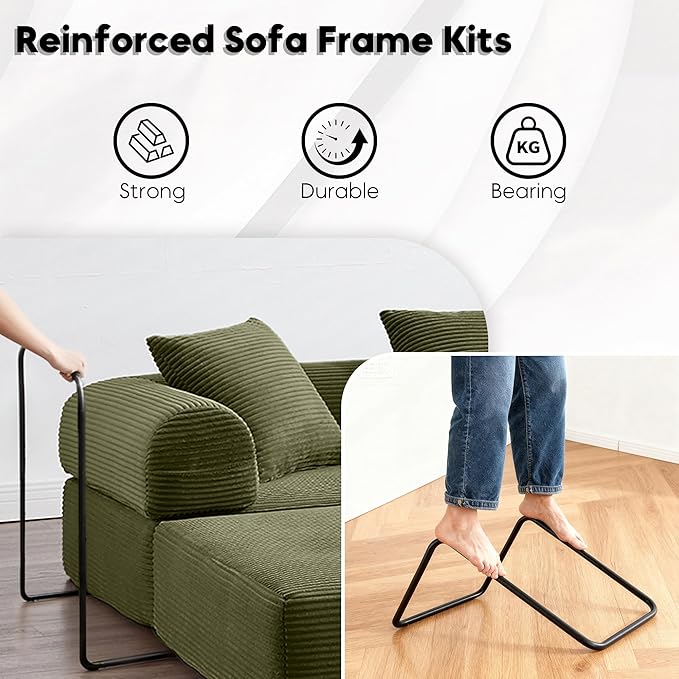 L Shape Convertible Sofa Bed with Cylindrical Pillow and Storage Pocket Convertible Sofa Couch Bed with Support Frame for Living Room Bedroom Children Room-Oliver Green