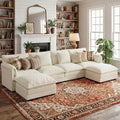 ELUCHANG 150'' Modular Sectional Cloud Couch Modern Comfy Chenille U Shaped Deep Seat Sofa for Living Room Upholstered 6-Seats Sofa Couch with Movable Ottoman Cream White | Convertible Easy to Ass