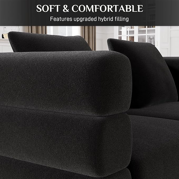 OUYESSIR Living Room Sofa Couch and Loveseat Set Modern Comfy Velvet Deep Seat Cloud Couch with 5 Pillows Oversized Sofa Furniture Sets for Living Room Bedroom Jet Black Velvet