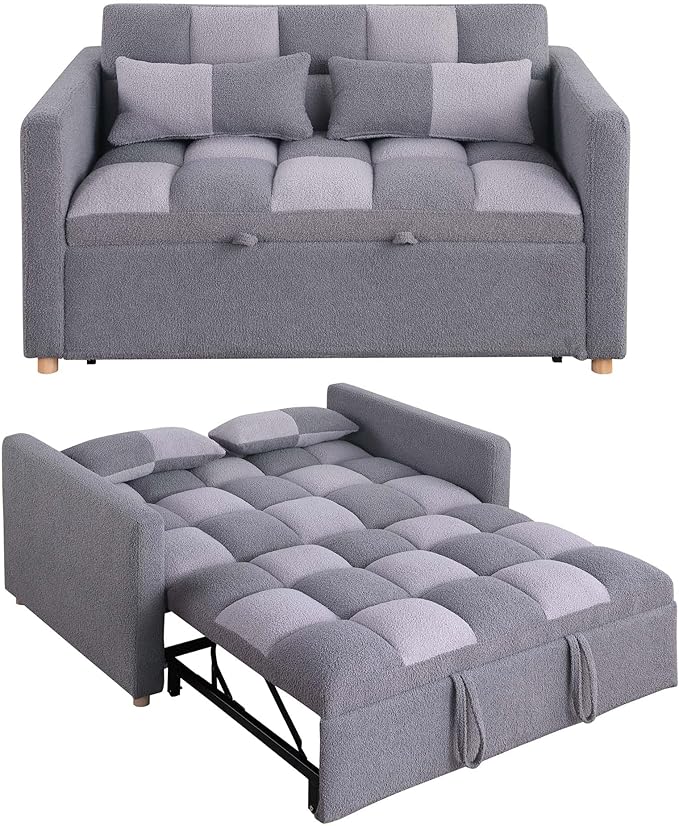 Loveseat Sleeper Sofa Bed Pull Out Couch with Adjustable Backrest and Soft Fabric Deal for Living Room and Small Spaces Grey