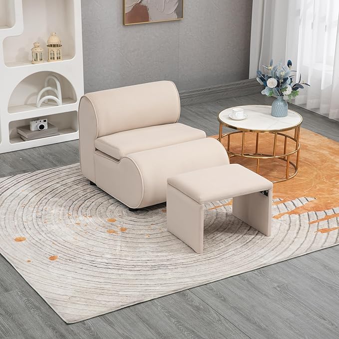 House Hold Accent Chair with Ottoman Cushioned deep seat no armrest Accent Single Lazy Chair for Living Room