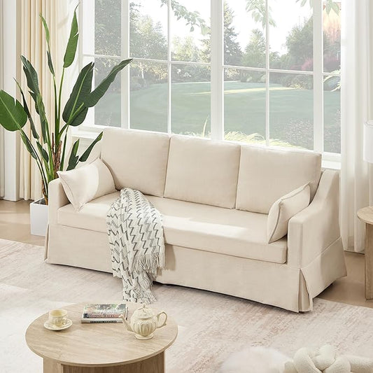 Tbfit 80.7 Slipcovered Couch 3 Seater Sofa Vintage Sofas with Removable Cover Pocket Spring Cushion Mini Couches Living Room Furniture for Home Apartment Farmhouse Beige