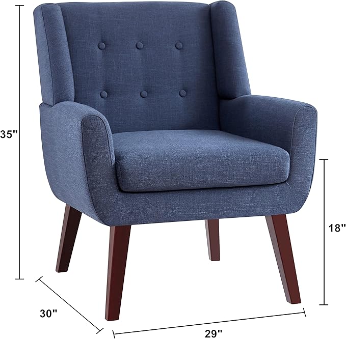 HUIMO Accent Chair Arm Chair Set of 2 Button Tufted Upholstered Reading Chair Linen Fabric Mid Century Modern Chairs for Bedroom Living Room Chair Comfy Sofa Chair(2 Dark Blue)