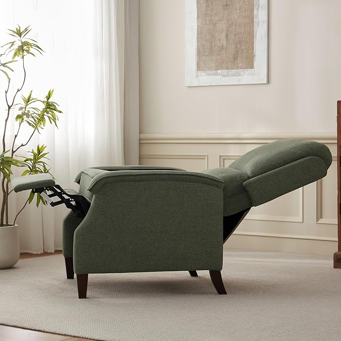 VKNOW Recliner Chair Fabric Recliner with Soft Armrest Home Theater Seating with Adjustable Push Back and Lumbar Support Single Sofa for Adults Lounge Chair for Living Room Bedroom（Green）