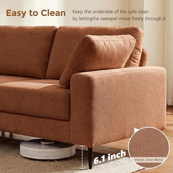 84.3 Modern Loveseat Sofa Comfy Couches with Spring Cushion Solid with Wood Frame 2 Pillows Included Mid Century Modern Design Home Sofa for Living Room Rust