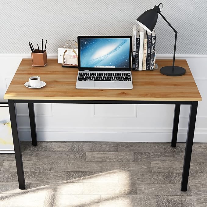 DlandHome Small Computer Desk Home Office Table Writing Desk Study Table Gaming Desk Workstation (39 inch Wood Teak)