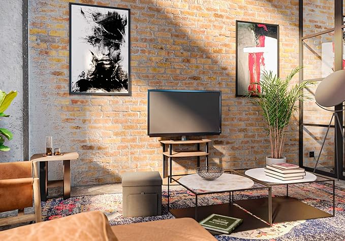 Furinno Turn-N-Tube No Tools 3-Tier Entertainment Center TV Stand for TV up to 32 Inch Plastic Round Tubes Columbia Walnut/Black