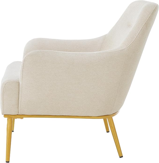 Christopher Knight Home Justin Modern Accent Chair with Metal Legs Chenille Upholstered Lounge Chair Indoor Curved Backrest Armchair Soft Cushion Seating for Living Room Reading Home Beige
