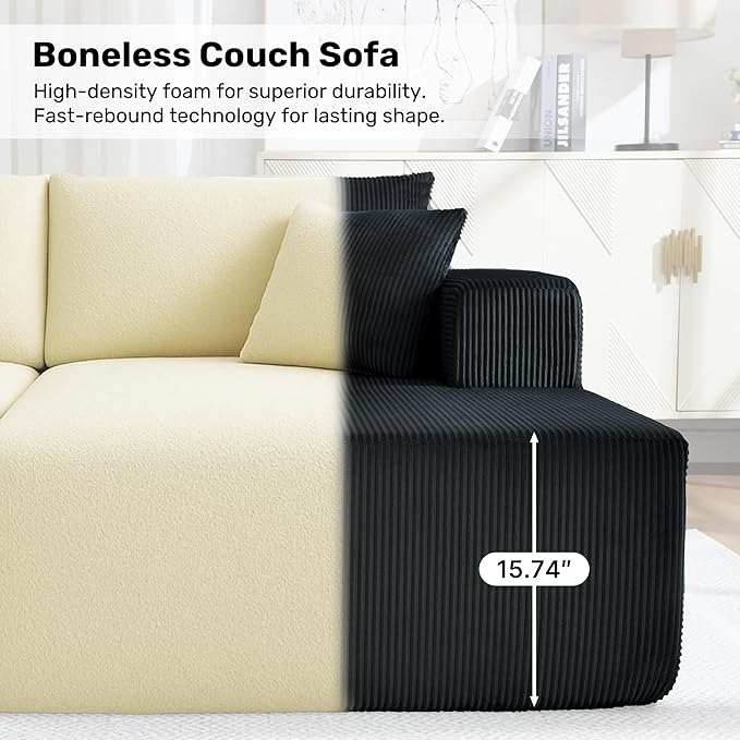 Modular Sectional Sofa146 U-Shaped Boneless Sofa for Living RoomOversized 4-Seater Deep Seat Cloud CouchesCorduroy Upholstered Corner Sofa CouchNo Assembly RequiredBlack