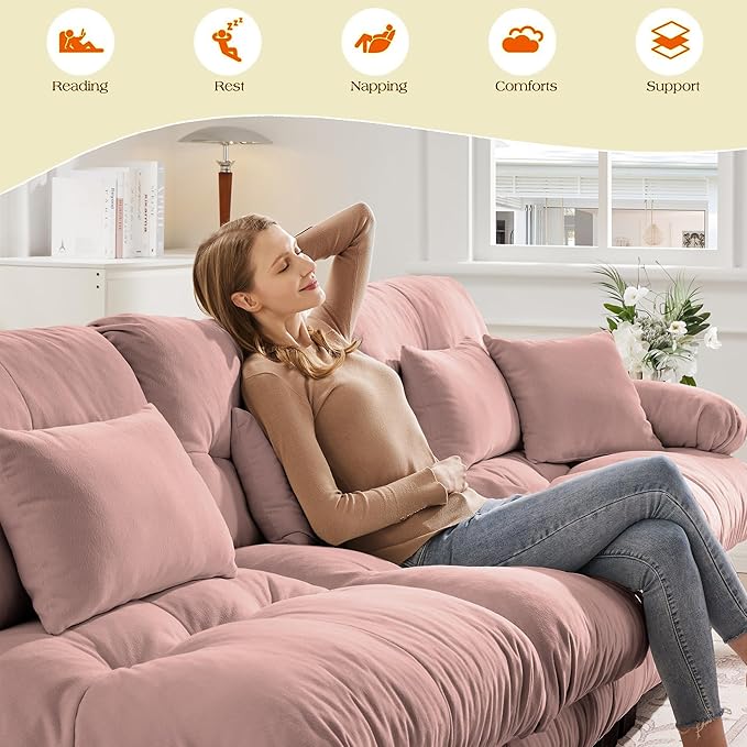 Luxury Modular Sectional Sofa 133.8 Oversized U Shaped Sofa with 5 Pillows Deep Seat Soft Cloud CouchChenille Comfy Couches for Living Room (Pink 3 Seat + 2 Ottoman)