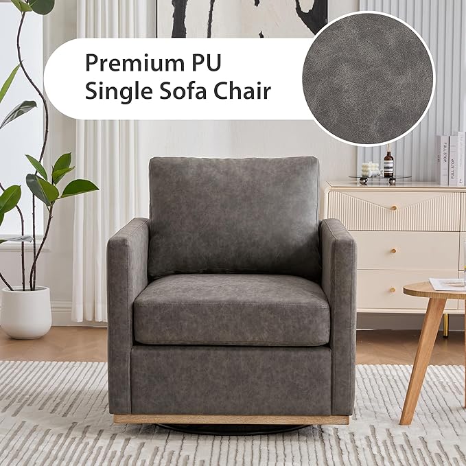 Chifee &amp Vingol 30.7 W Swivel Accent Chair for Living Room PU Leather Swivel Armchair Mid Century Modern Chair Set of 2Gray