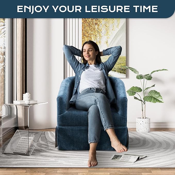 Swivel Accent Chair Comfy Modern Swivel Barrel Chair with Skirt Thick Cushion 360°Upholstered Chenille Small Single Sofa Club Armchair for Living Room Bedroom Nursery Lounge Blue