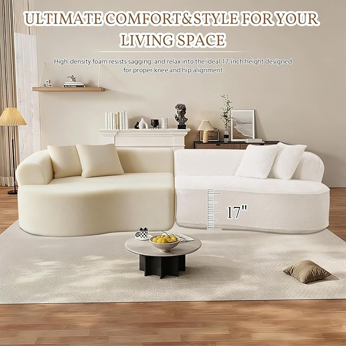 114 Modular Curved Cloud Couch Oversized Sectional Sofa for Living Room Modern Boneless 4-Seater Luxury Plush Boucle with Deep Seat Ideal for Living Room Office Apartment No Assembly White