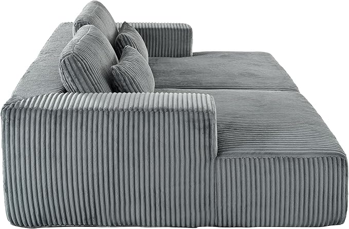 86-Inch Fluffy Corduroy Boneless Sleeper Daybed Loveseat Double Recliner Chaise Lounge Sofa Couches Floor Cloud Sofa Chaise W/4 Pillows for Home Apartment Living Room