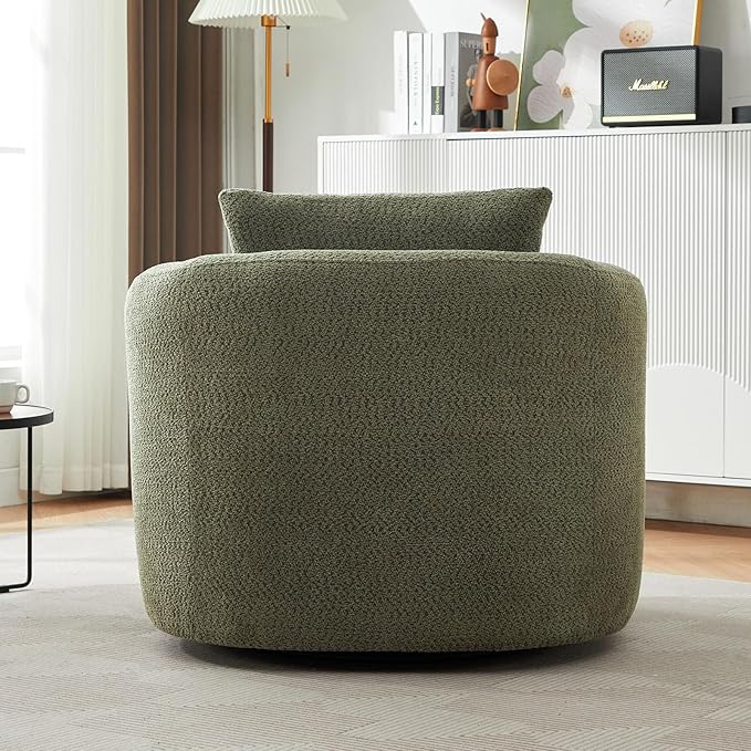 38.2 Swivel Accent Chair Boucle Green Upholstered Armchair Comfy Single Cloud Sofa Chair with Ergonomic Armrests &amp Throw Pillow for Nursery Living Room &amp Offices (Green)