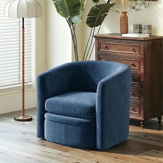 Modern Velvet Barrel Accent Chair with Storage Ottoman Space-Saving Armchair for Apartment Living/Study Room Blue