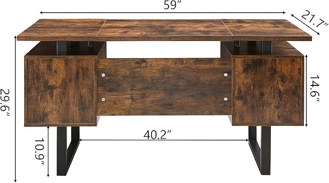 Large Office Desk Computer Table with 4 Drawers for Home Office 59 Study Writing Desk Workstation with Storage and Metal U Legs for Living Room Office Rustic Brown CTSZ20401RC