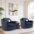 Swivel Accent Chair Modern Round Barrel Arm Chair for Living Room Bedroom Comfy Club Reading Chairs for Adults (Leather Navy Blue Set of 2)
