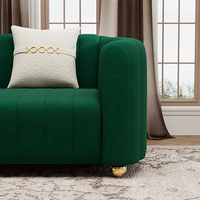 42 Velvet Sofa Chair for Living Room Modern Single Sofa with Gold Metal Sphere Legs (Green-1 Seater)