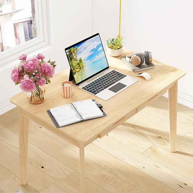 Home Office Computer Desk Coner Desk with 2 Drawers Study Writing Table for Home Office Study Wood Color (39.3 ”W x 23.6”D x 29.1”H)
