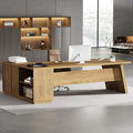Tribesigns Modern L-Shaped Executive Desk 78.7 L x 31.5 W x 29.5 H Brown 3 Drawers 2 Shelves Scratch Resistant Home Office Desk