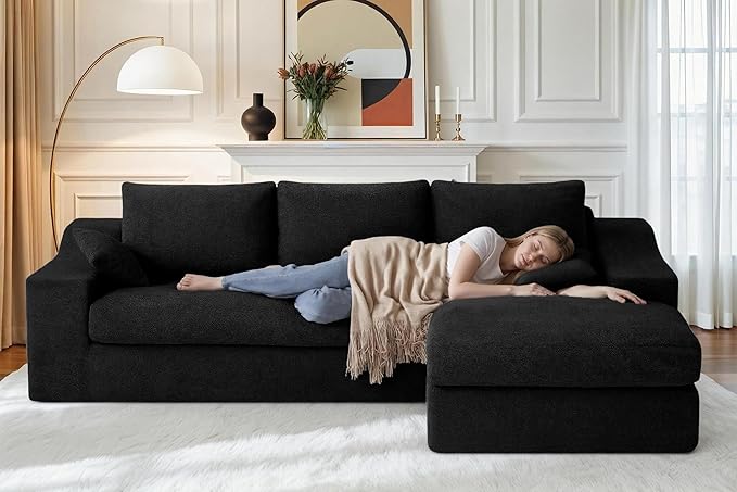 HABUTWAY 101'' Modular Sectional Sofa Cloud Sectional Couches for Living Room Comfy Boneless Couch with Deep Seat Modern L-Shape Sofa with Chaise No Assembly Required (Black Right Facing Chaise)