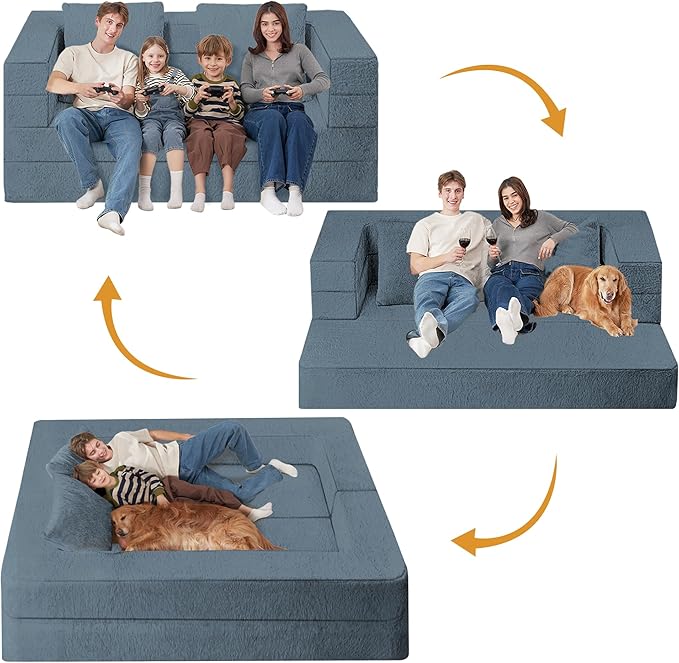 Futon Sofa Bed with Pillow 3-in-1 Sleeper Sofa Bed with Removable Cover Convertible Floor Sofa Bed No Assembly Boneless Couch for Living Room Bedroom