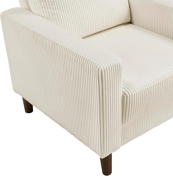 Lexicon Modern Accent Chair Corduroy Fabric Upholstered Armchair with Brown Legs Track Arms Single Sofa Chair for Living Room/Bedroom/Office/Waiting Room Beige