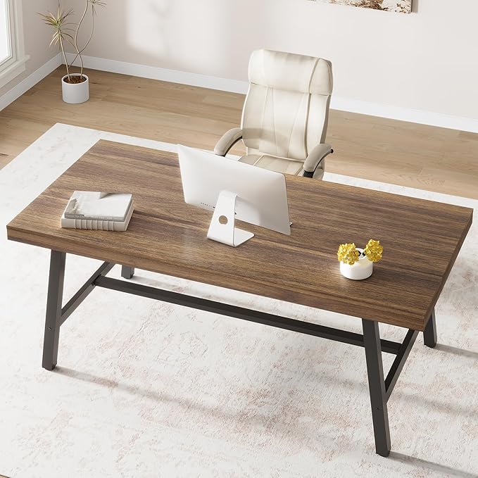 Garvee 70.87 Industrial Computer Desk Extra Long Large Executive Desk for Home Office Heavy Duty Rustic Wood &amp Metal Workstation Sturdy Study Writing Table Retro Brown