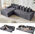 110 Oversized L Shaped Convertible Sleeper Sofa Bed Corduroy Folding Sectional Sofa with 8 Pillows &amp Storage Bags Modern Floor Mattress Couch for Living Room Small Spaces Dark Grey Left Chaise