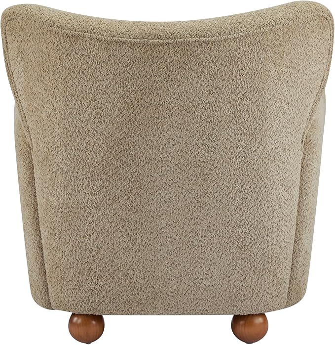 Christopher Knight Home Lindy Wingback Accent Chair Upholstered Armchair with Rounded Wooden Legs Curved Backrest Single Sofa Soft Cushion Seating Comfy Lounge Chair for Living Room Light Brown