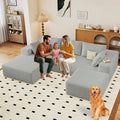 96 Modular Sectional Sofa with Ottoman Modern Corduroy Cloud Couch with Deep Seat Boneless Couch Upholstered 3-Seater U-Shaped Sofa for Living Room No Assembly (Light Grey Left-Facing Chaise)
