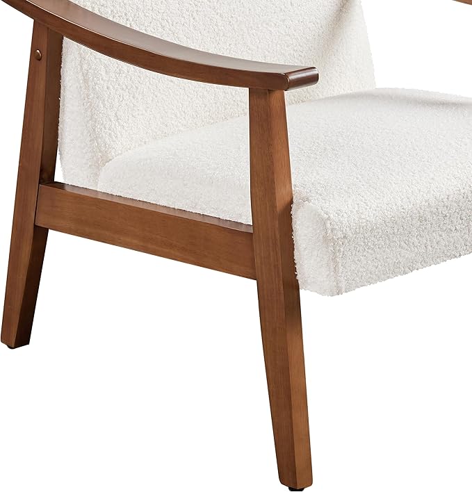 Topeakmart Living Room Accent Chair Mid Century Leisure Chair with Wooden Frame Modern Barrel Chair for Living Room Bedroom Ivory