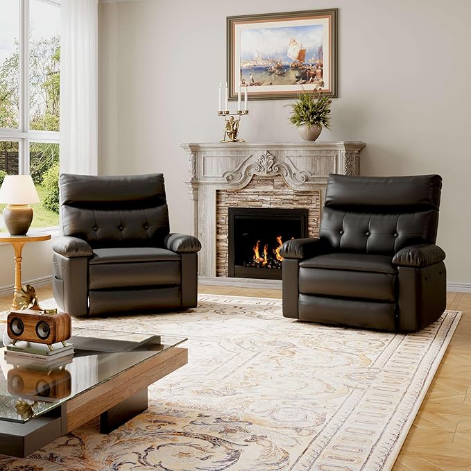 OUTLANE Oversized Recliner Chair Big and Tall Massage Recliner with Heating Extra Wide PU Leather Manual Recliners 400LBS Capacity with Plush 1.5X Padding Lazy Chair for Living Room - Black