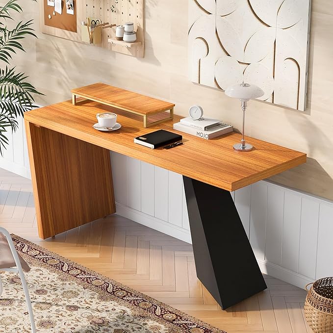 63 Modern Executive DeskRustic Industrial Wooden Writing DeskStudy Desk with Monitor StandRectangular Computer Desk for Home OfficeLiving RoomTeak