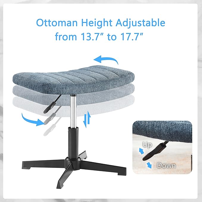 Art Leon Desk Chair No Wheels - with Ottoman and Lumbar Pillow Armless Office Chair No Wheels Criss Cross Chair Modern Swivel Height Adjustable Wide Seat Computer Task Vanity Chair Indigo Linen