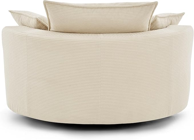 360° Swivel Sofa Chair with Dual-Layer Cushion Design 57.5 Swivel Round Accent Barrel Chair with 3 Removable Pillows for Living Room Office and Hotel (Beige//261)
