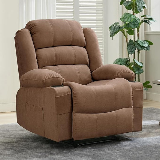 Large Recliner Chair for Adults Manual Pull Tab Reclining Chair with Cup Holders 3-Position Recliner Sofa for Living Room Overstuffed Single Sofa Chair Supports 350 Lbs