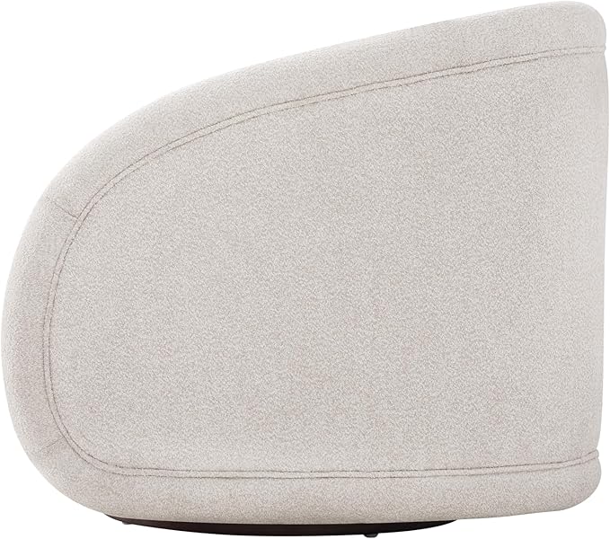 Scott Living Sabbo Beige Bouclé Swivel Chair with Walnut-Finished Solid Wood Base Comfy Swivel Accent Chair Upholstered Lounge Sofa Chair for Living Room/Bedroom Beige + Walnut