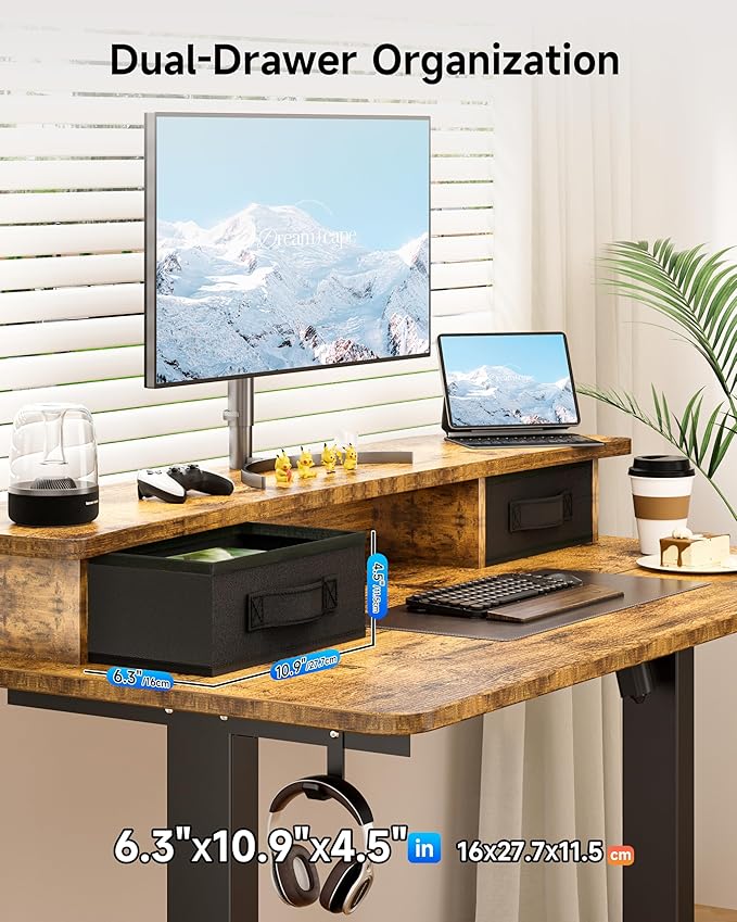 BIZUM Standing Desk with 2 Drawers Computer Desk-Stand up Desk Home Office Gaming Memory Desks C-Clamp Mount Compatible 48x24 Inch Rustic Brown