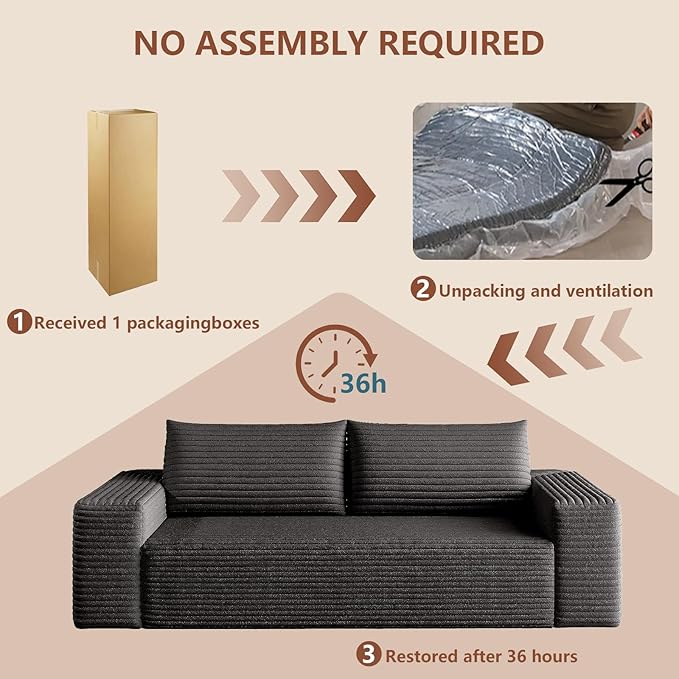 Modern Corduroy Loveseat Sofa2-Seater Cloud Couch with Memory Foam and Furry PillowsDeep Seat Small Sofa with Wide ArmrestsNo Assembly Couch in a Box for BedroomSmall Space (Black63in)