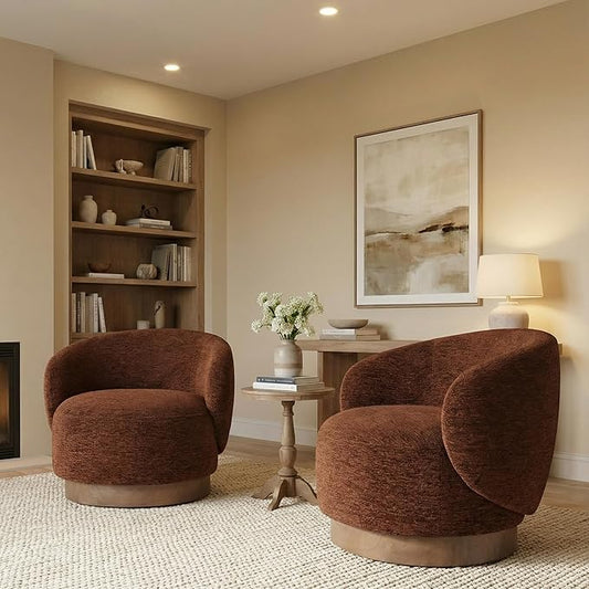 Swivel Accent Chair Modern Round Barrel Armchair with Upholstered Performance Fabric for Living Room Bedroom Waitingroom2 BoxRed