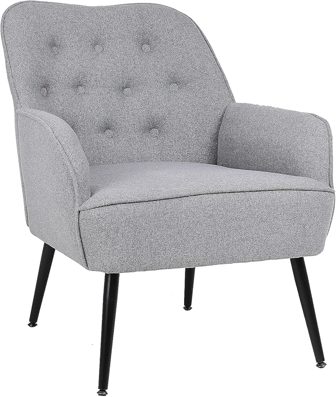 Modern Mid Century Chair Linen Sherpa Armchair for Living Room Bedroom Office Easy Assemble(Light Grey)
