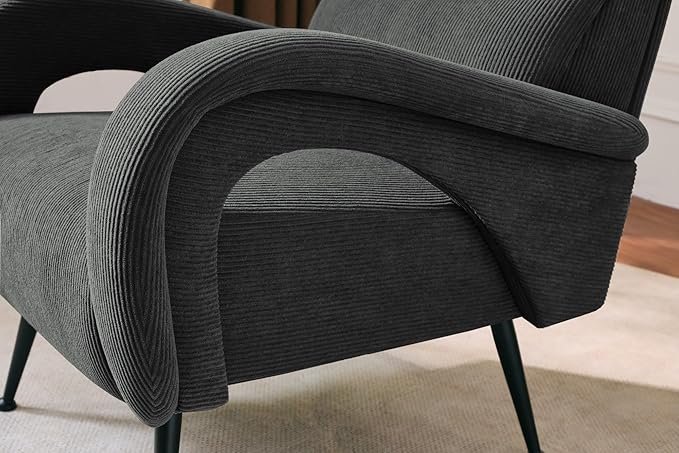 Modern Accent Chair Reading Chair with Corduroy Fabric Upholstered and Hight Backrest Single Sofa Chairs for Living Room Apartment Bedroom and Small Spaces. (Grey)
