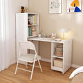 Bamboo Fold Out Desk with Storage Mid Century Hideaway Desk for Small Spaces Folding Computer Desk for Home Office Bedroom Apartment Space Saving (White)