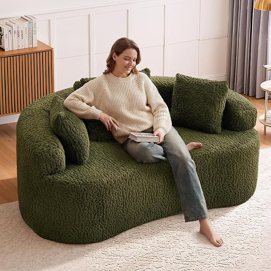 Curved Couch Loveseat Sofa Luxury Deep Seat Loveseat Sofa Couch for Small Place Modern Cloud Couch Floor Couch with 3 Pillows for Living Room &amp Bedroom No Assembly Required (Green)