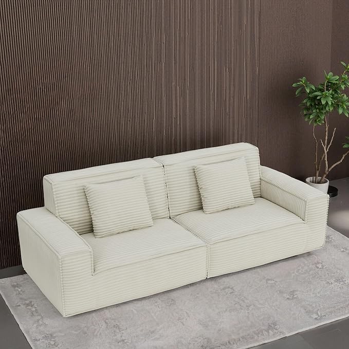 106 Cloud Sectional Couch with Deep Seat No Assembly Required Modern Upholstered Boneless Couches with 2 Pillows Full Sponge Compressed Sofa for Living Room/Apartment (Beige)