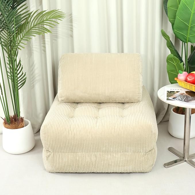 Camel Folding Sofa Bed - Convertible Sleeper Chair with Pillow &amp Back Support Comfy Foldable Mattress Portable Futon Fold Out Chair Bed for Living Room/Bedroom/Apartment