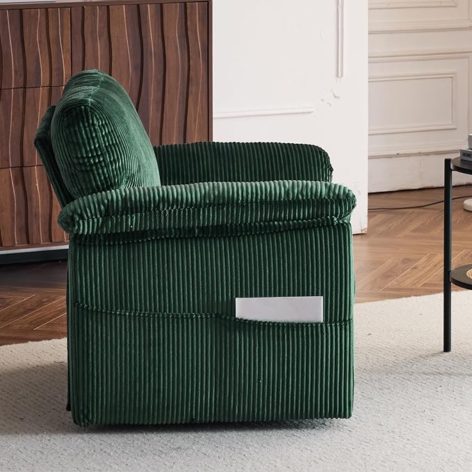 Oversized Swivel Chair 33 Corduroy Swivel Armchair Accent Chair for Living Room Mid Century Modern Comfy Thick Padded Arm Chairs Emerald Green