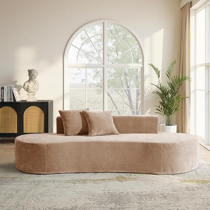 HULALA HOME 94.5 Curved Boneless Couch with Two Pillows Oversized 3 Seater Compressed Foam Sofa with Deep Seat Modern Cloud Couch for Living Room No Assembly Required Pink